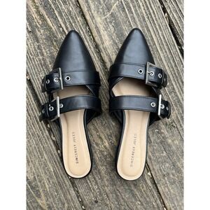 Sincerely Jules Black Mule Silver Double Buckle Slip On .5" Heel Shoe Size 7.5